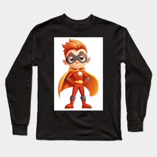 Superhero in Disguise: Boy with Glasses in Red Costume Long Sleeve T-Shirt